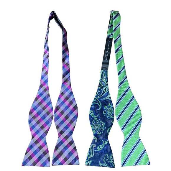 The Tie Bar Set of 2 Silk Bow Ties Men's Stain Resistant Adjustable Multi-Color - Picture 3 of 11